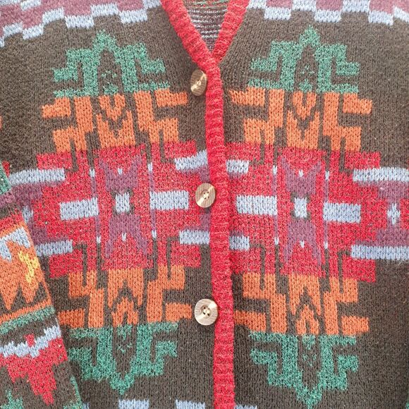 Le Moda Women Sz M Aztec Southwestern Multicolor Cardigan Sweater Button Up - Picture 6 of 9